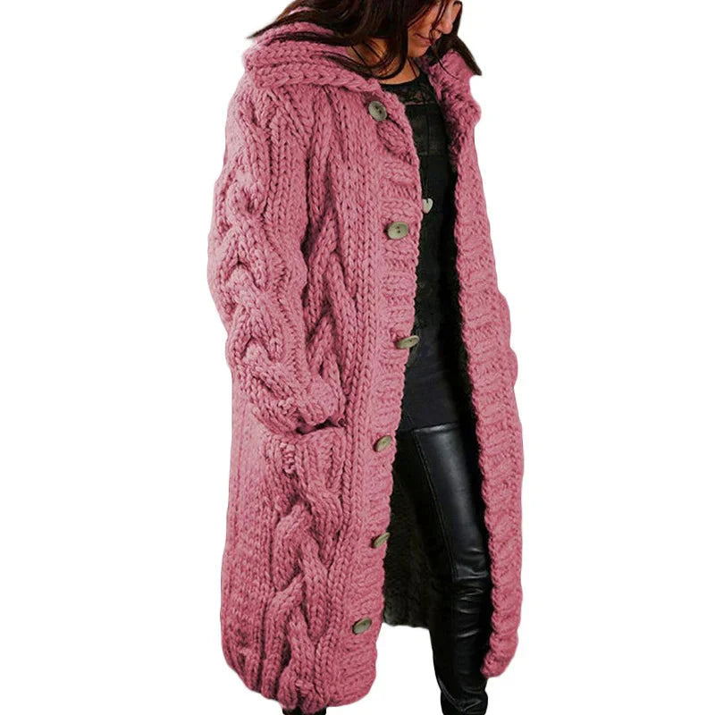 Lange Strickjacke - Damen Grobstrick - Strickjacke mit Taschen