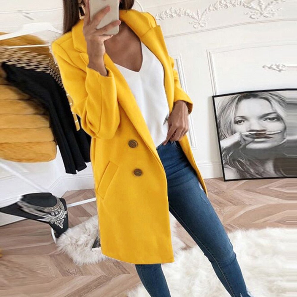 Langer Blazer - Taschen - Knöpfe - Damenblazer - Lange Damenjacken