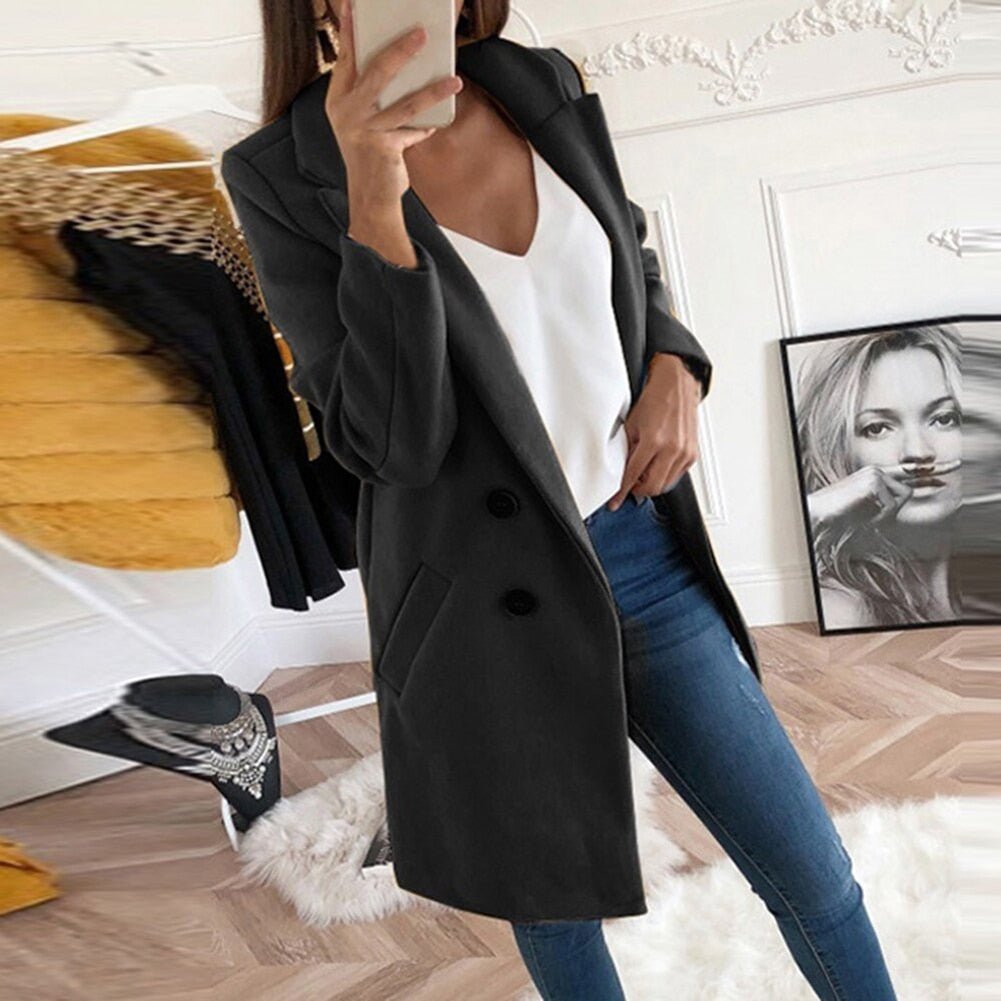 Langer Blazer - Taschen - Knöpfe - Damenblazer - Lange Damenjacken