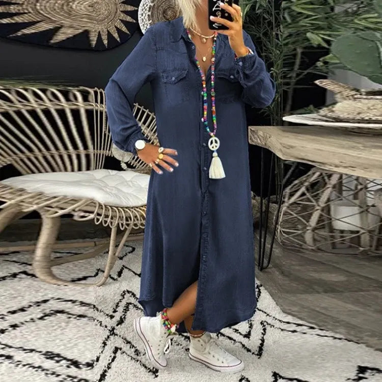 Livia | Jeans Maxikleid mit Fließender Silhouette und Praktischen Taschen für Frauen