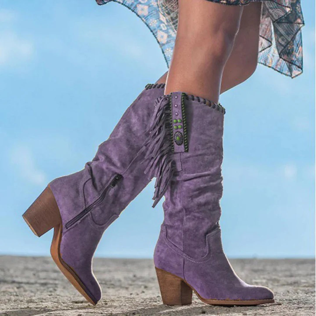 Westie | Westliche Stiefeletten mit Quastenstickerei im Retro-Stil