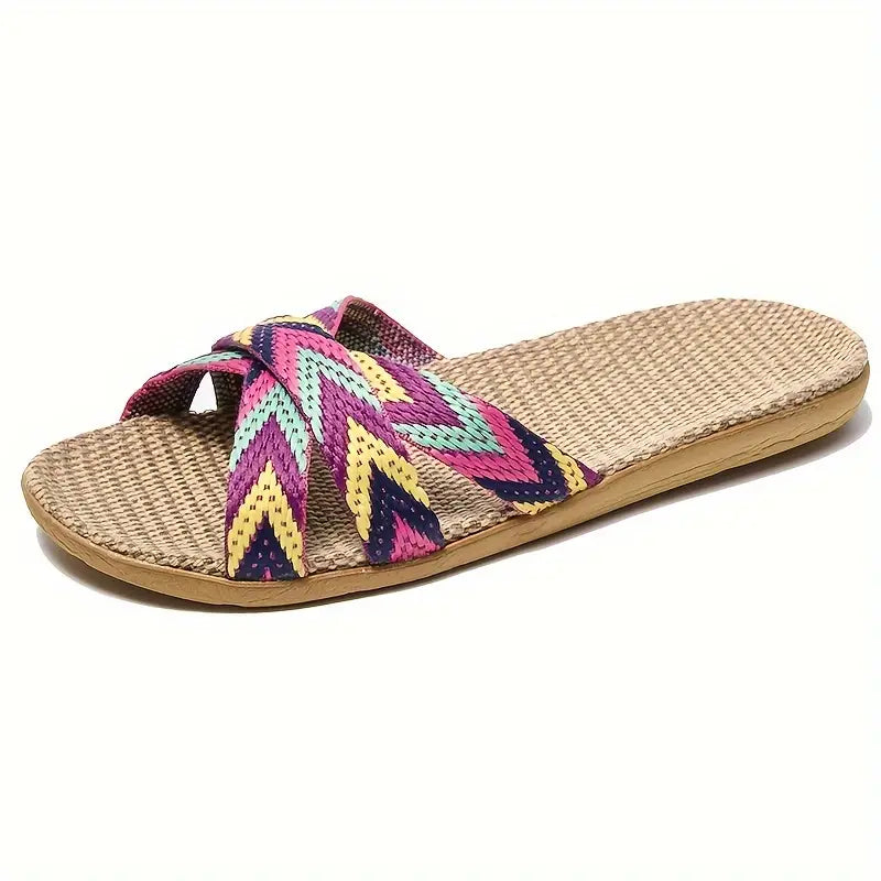 Lenino | Sommer Leinen-Sohle Rutschen, Casual Open Toe Slip On Schuhe