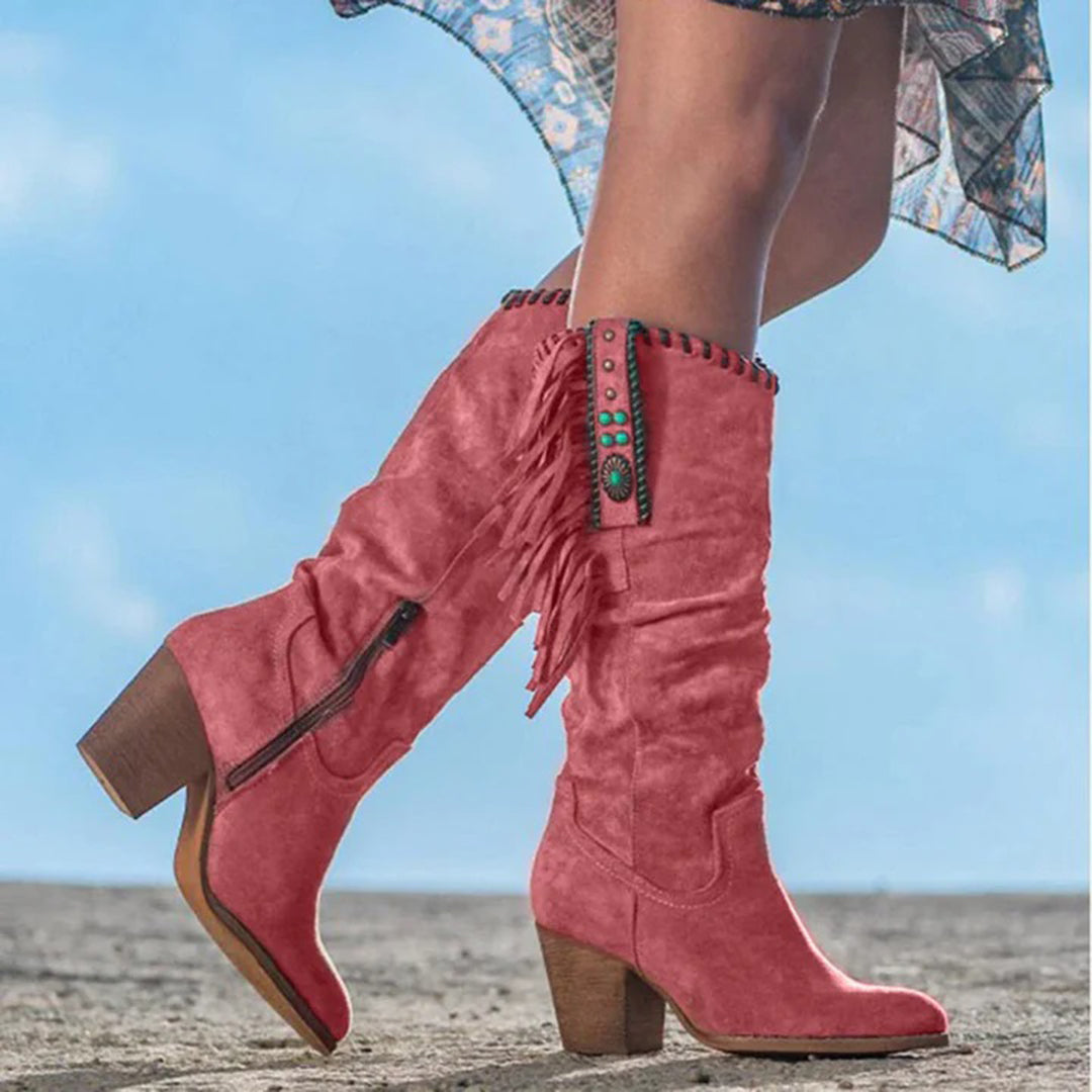 Westie | Westliche Stiefeletten mit Quastenstickerei im Retro-Stil