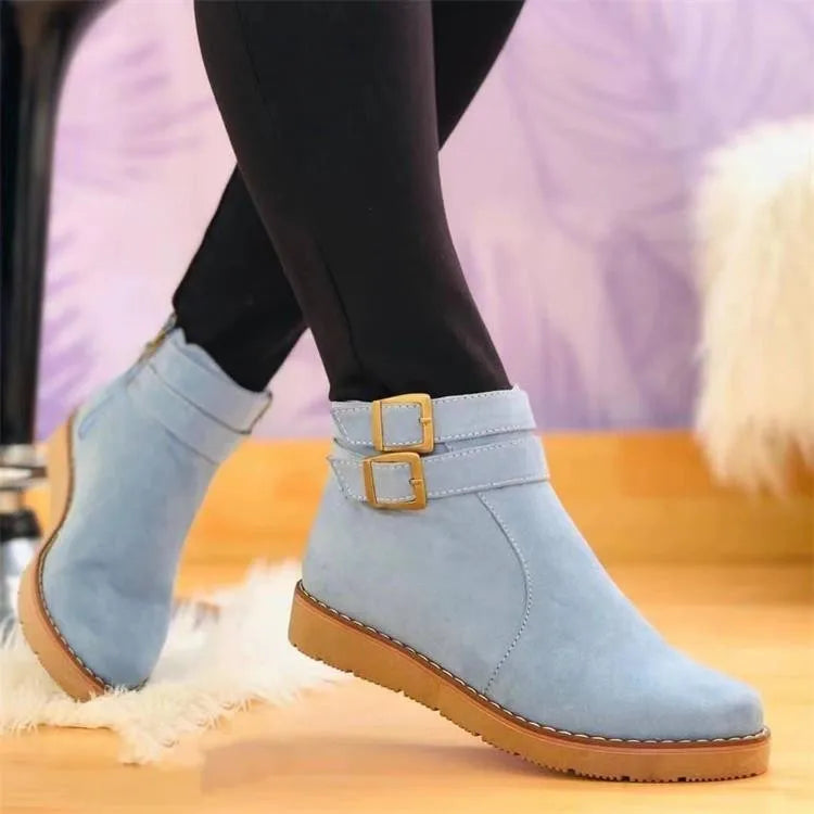 Marine | Komfortable Flache Gothic-Boots mit Schnallen