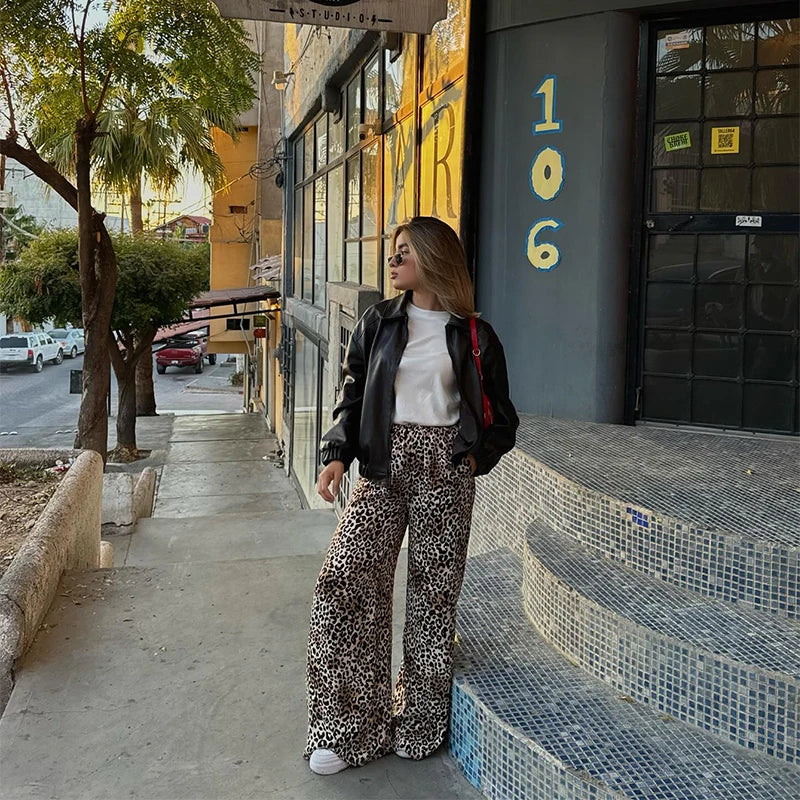 Letitia - Vintage Loose Wide Leopard Print Hosen für Frauen