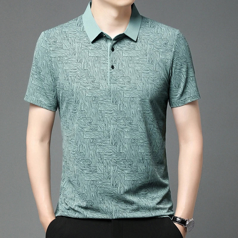 HARALD - POLOSHIRT MIT HOLZMASERUNG-MUSTER