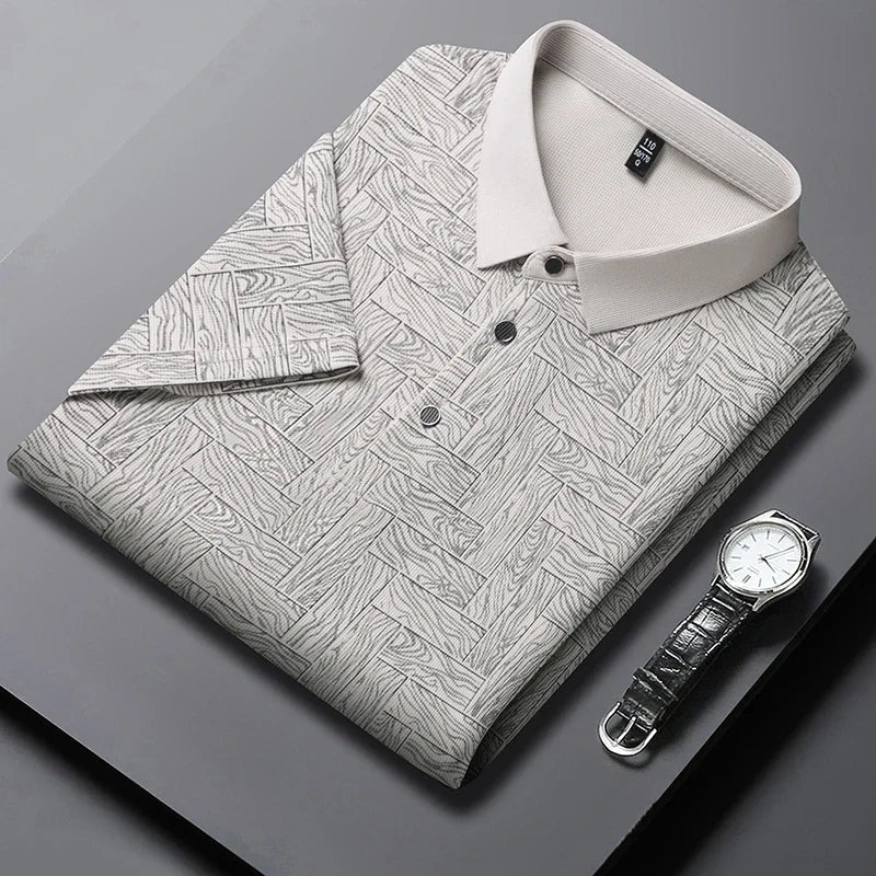 HARALD - POLOSHIRT MIT HOLZMASERUNG-MUSTER