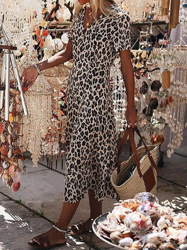 Francesca - Langes Kleid mit Leopardenmuster