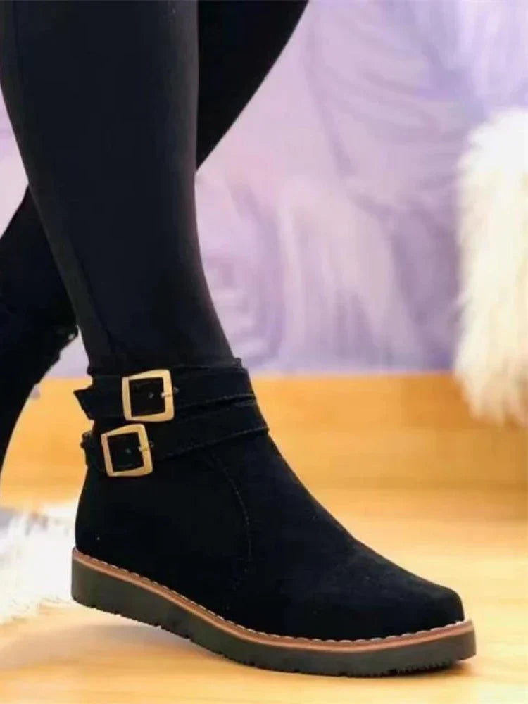 Marine | Komfortable Flache Gothic-Boots mit Schnallen