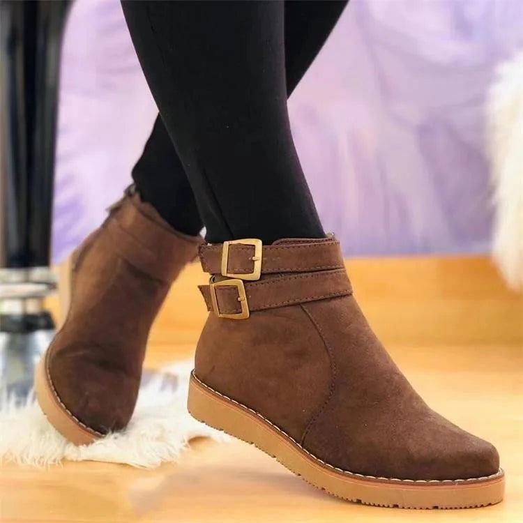 Marine | Komfortable Flache Gothic-Boots mit Schnallen