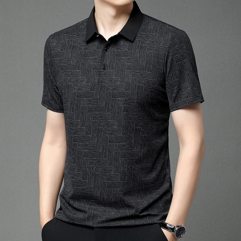 HARALD - POLOSHIRT MIT HOLZMASERUNG-MUSTER