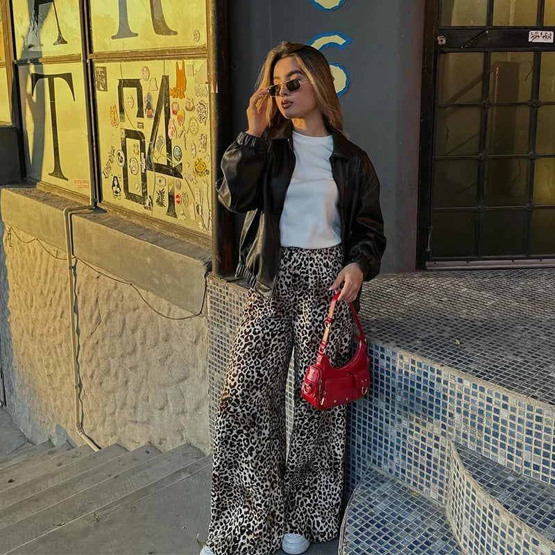Letitia - Vintage Loose Wide Leopard Print Hosen für Frauen