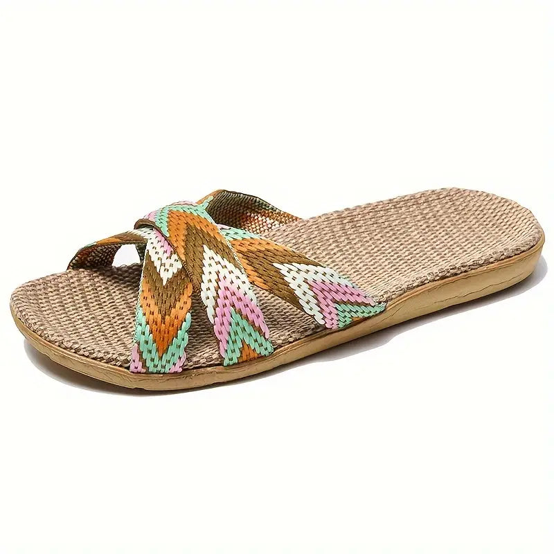 Lenino | Sommer Leinen-Sohle Rutschen, Casual Open Toe Slip On Schuhe
