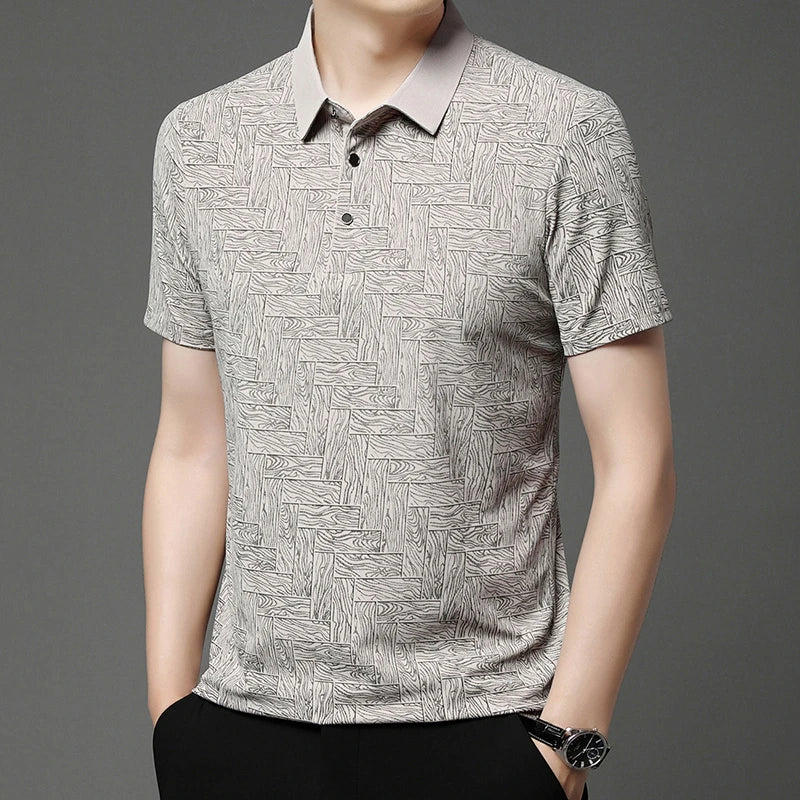 HARALD - POLOSHIRT MIT HOLZMASERUNG-MUSTER
