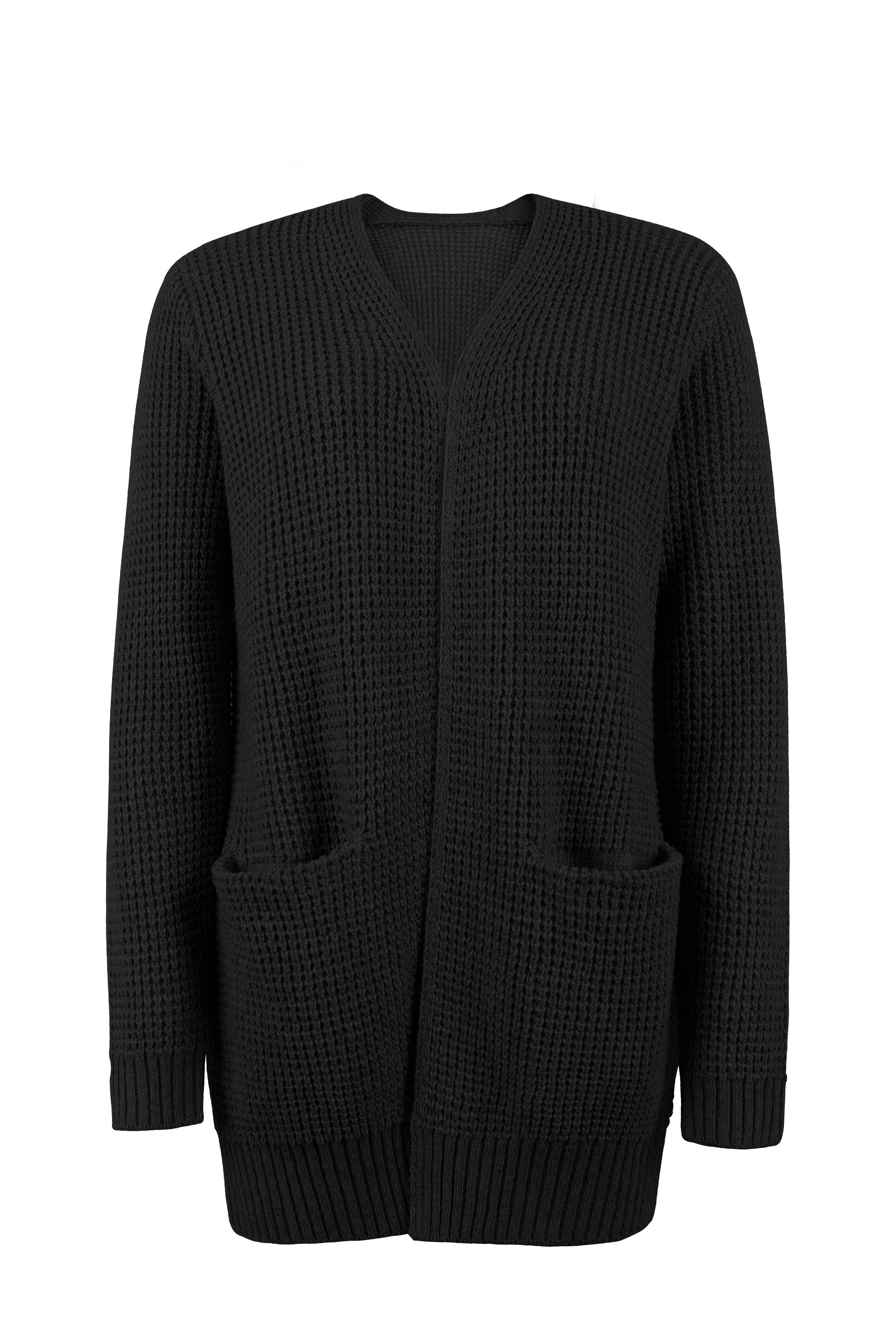 Strickjacke - Damen Strickjacke mit langen Ärmeln, offener Front und Taschen
