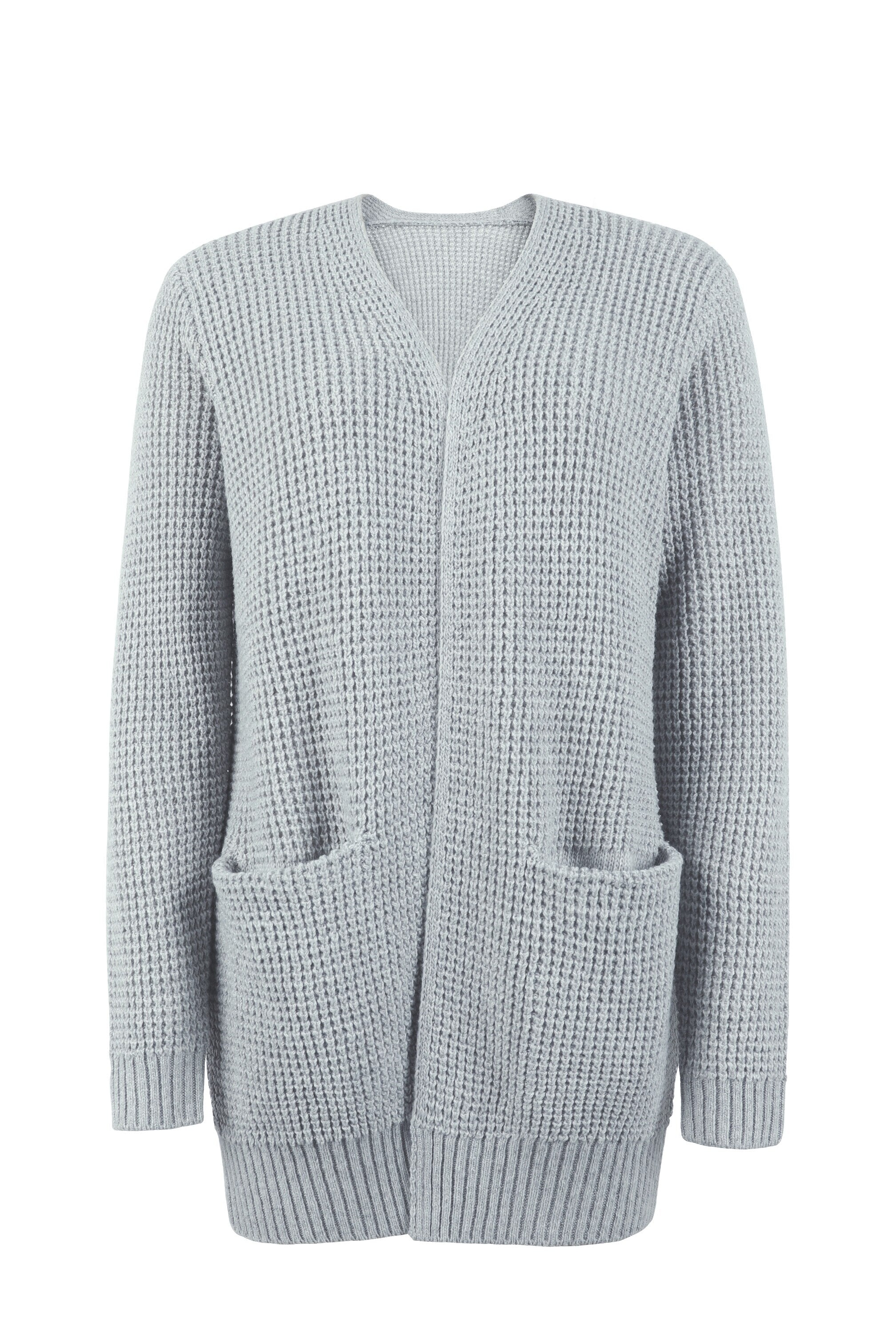 Strickjacke - Damen Strickjacke mit langen Ärmeln, offener Front und Taschen