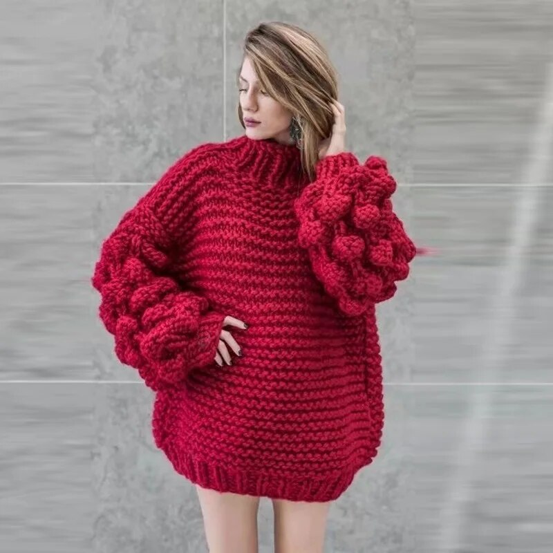 Popcorn Chic:Strickpullover mit BallonÀrmel