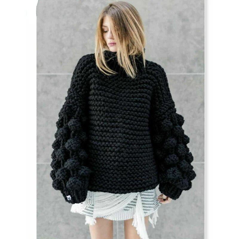Popcorn Chic:Strickpullover mit BallonÀrmel