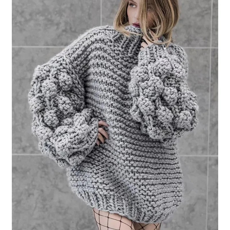 Popcorn Chic:Strickpullover mit BallonÀrmel