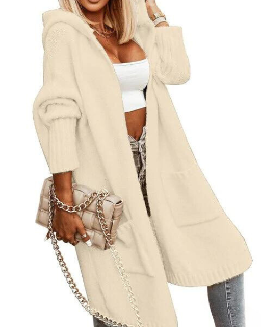 Charity - Lässiger Cardigan mit offener Front und Kapuze in Mid-Length Cardigan