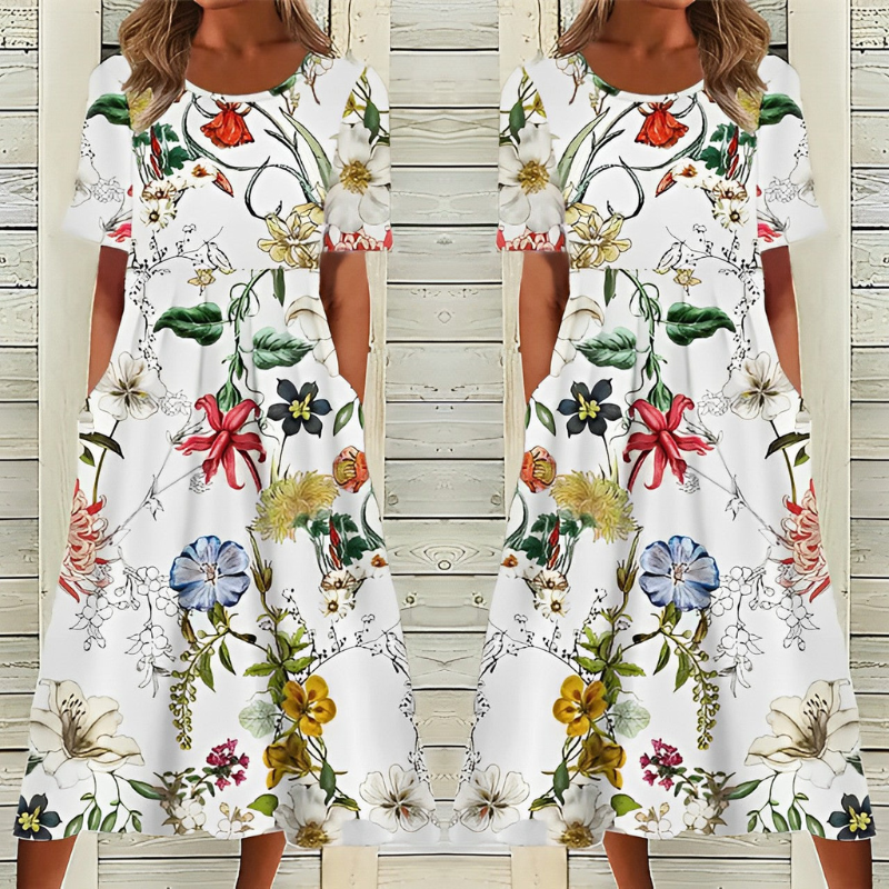 Hayden - Stilvolles weißes Kleid mit Blumenmuster