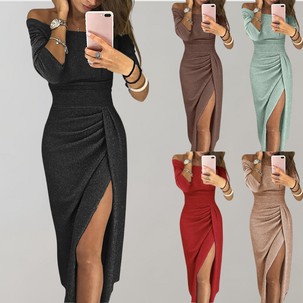 Valentina | Glitzerkleid mit schulterfreiem Design und schimmerndem Stoff für besondere Anlässe