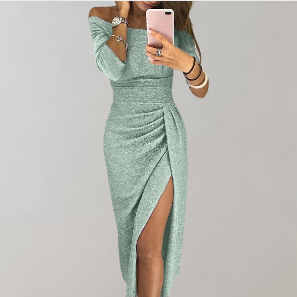 Valentina | Glitzerkleid mit schulterfreiem Design und schimmerndem Stoff für besondere Anlässe