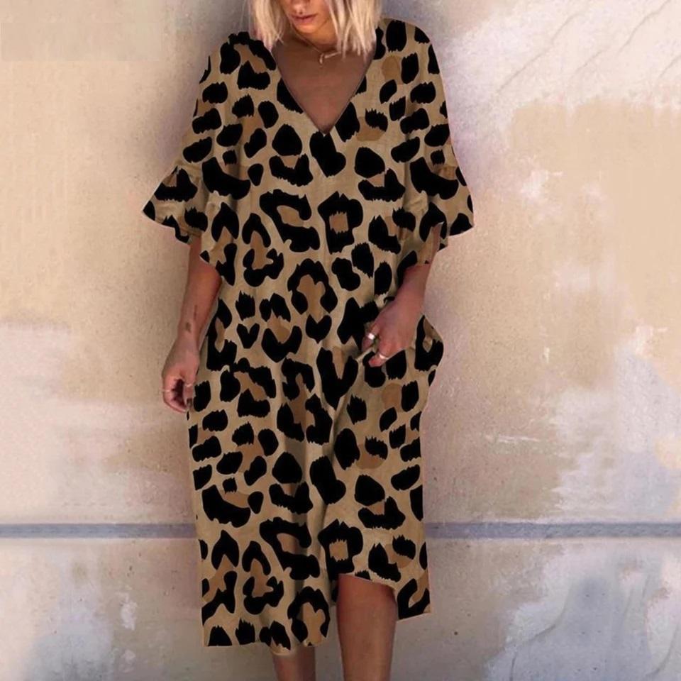 Luna | Maxikleid mit Atmungsaktivem Stoff und Leopardenmuster für Frauen