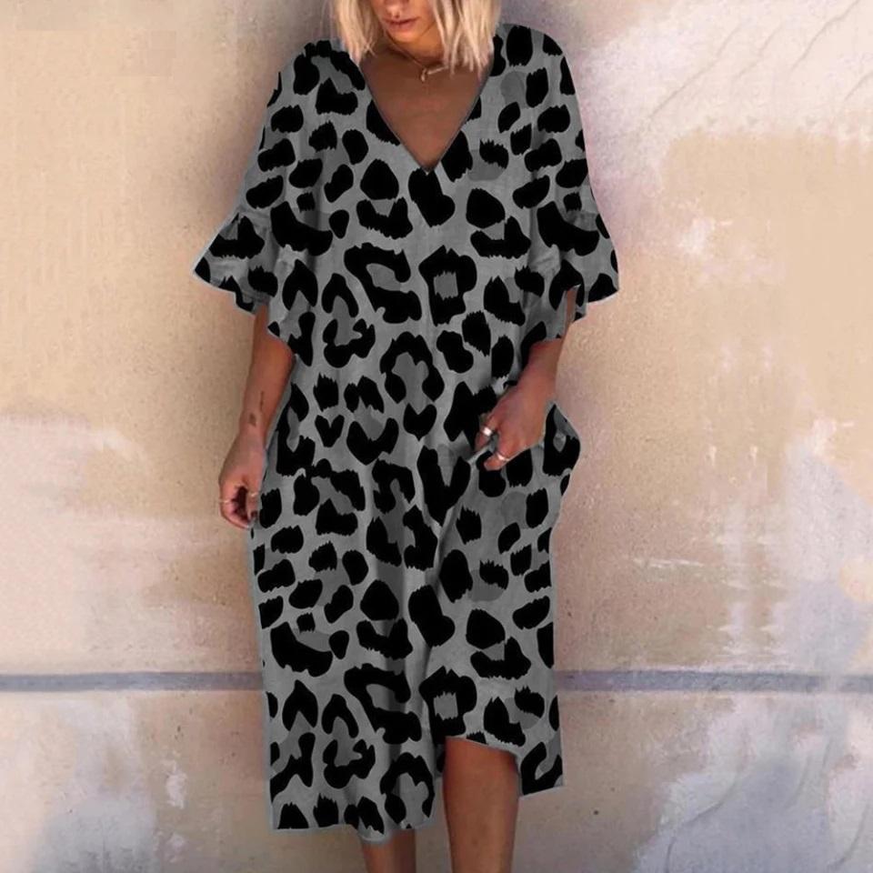 Luna | Maxikleid mit Atmungsaktivem Stoff und Leopardenmuster für Frauen