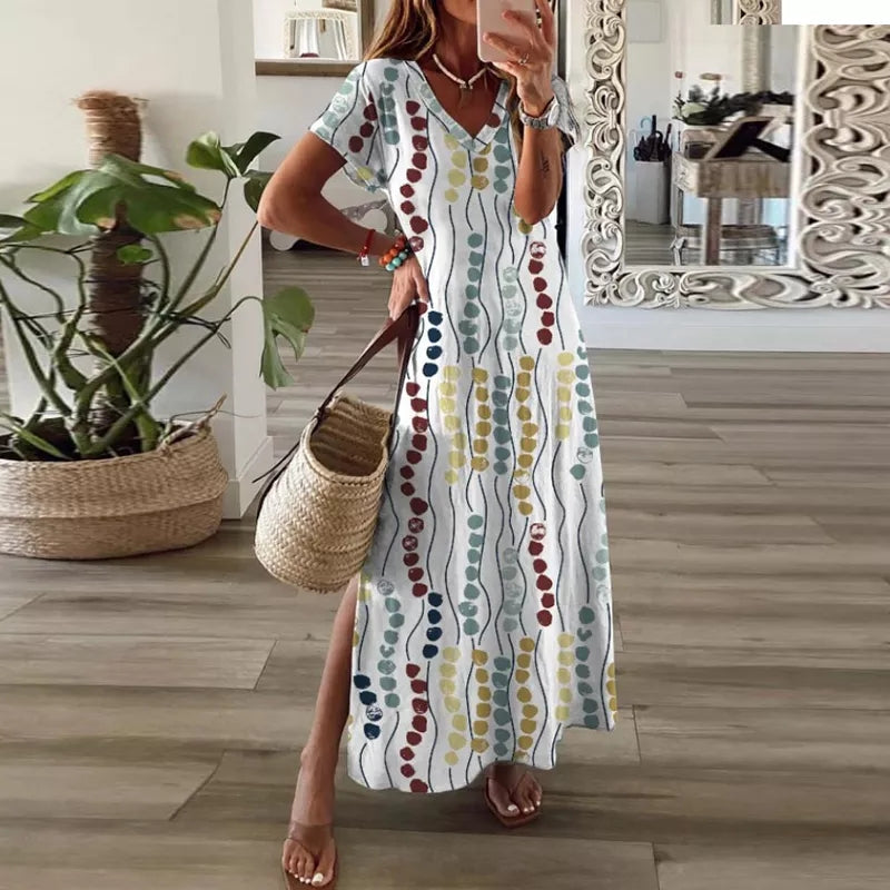 Kallie - Buntes Maxikleid mit V-Ausschnitt