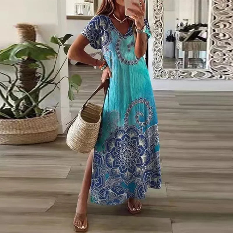 Kallie - Buntes Maxikleid mit V-Ausschnitt