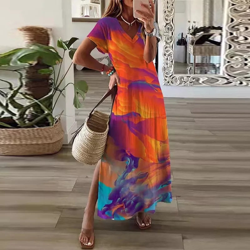 Kallie - Buntes Maxikleid mit V-Ausschnitt