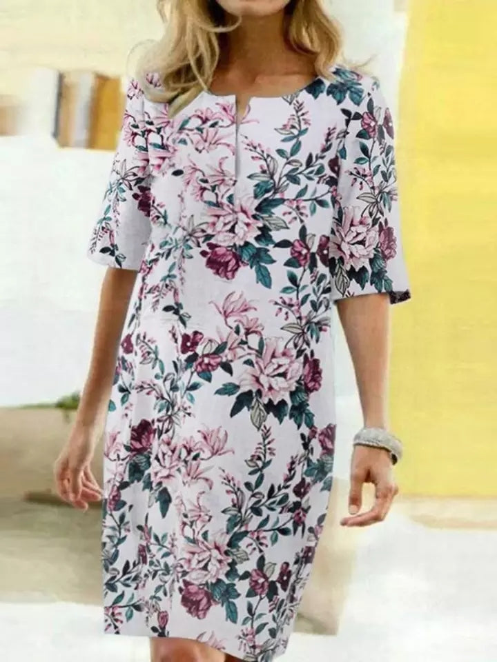 Soleil | Midikleid mit Atmungsaktivem Leinen und Botanischem Druck für Damen