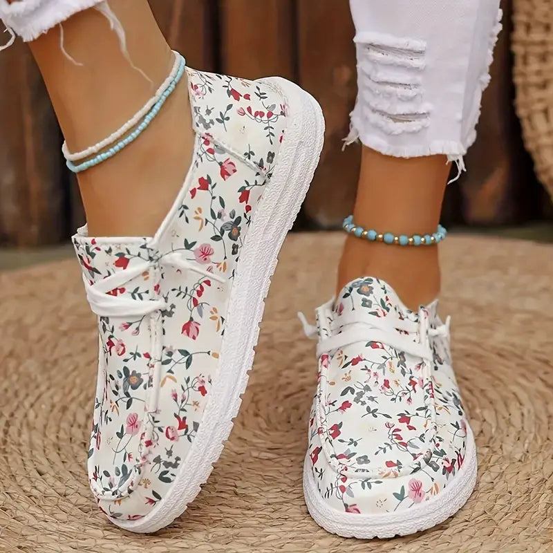 Floraly | Women's Floral Print Loafers, leichte flache Slip-On Walking Schuhe