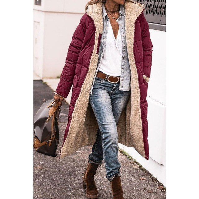 Wintermantel - Frauen Kapuzen-Sherpa - Fleece gefütterte Pufferjacke
