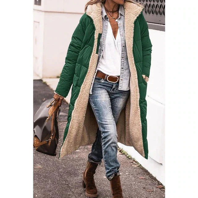 Wintermantel - Frauen Kapuzen-Sherpa - Fleece gefütterte Pufferjacke