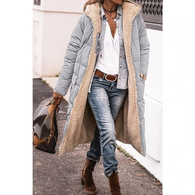 Wintermantel - Frauen Kapuzen-Sherpa - Fleece gefütterte Pufferjacke