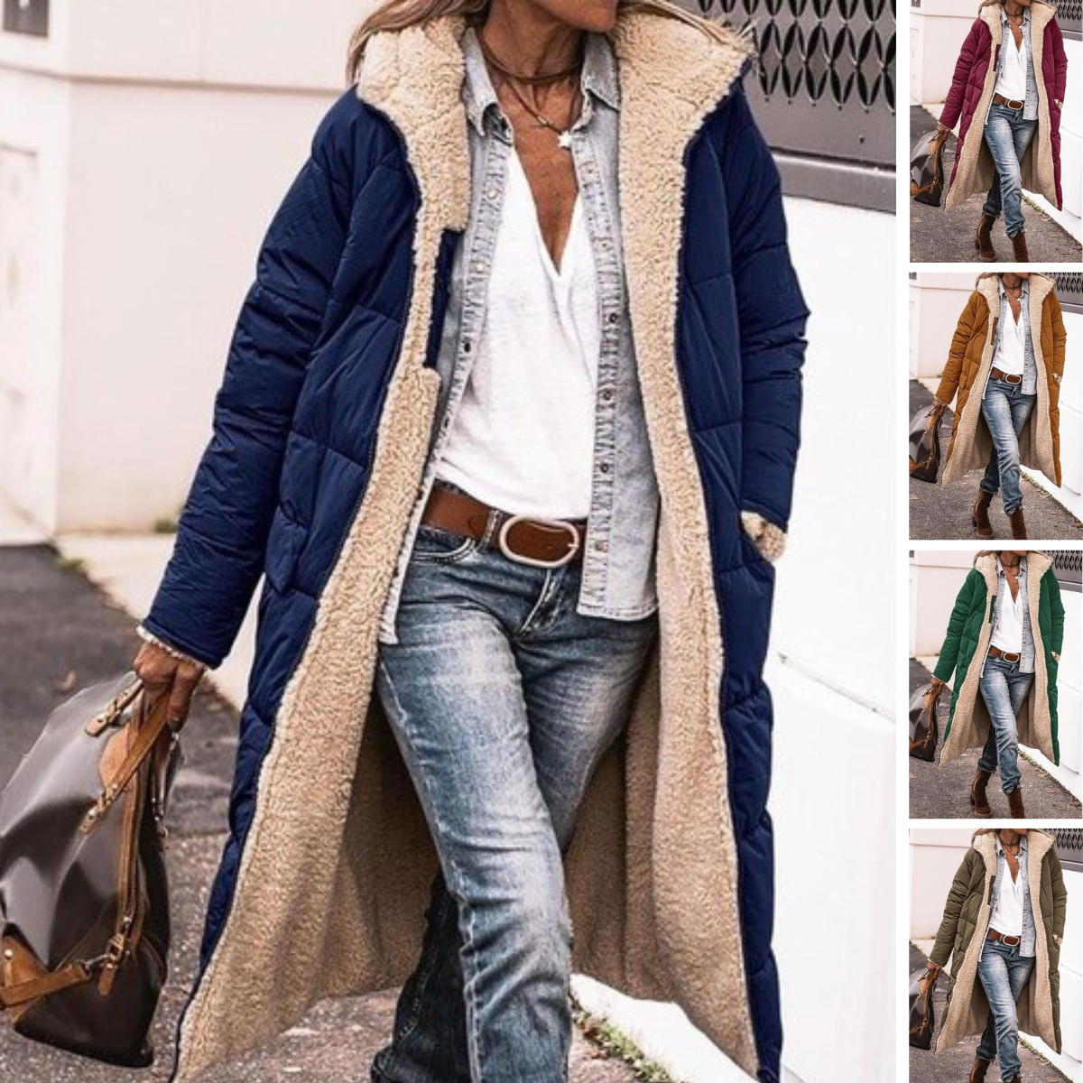 Wintermantel - Frauen Kapuzen-Sherpa - Fleece gefütterte Pufferjacke
