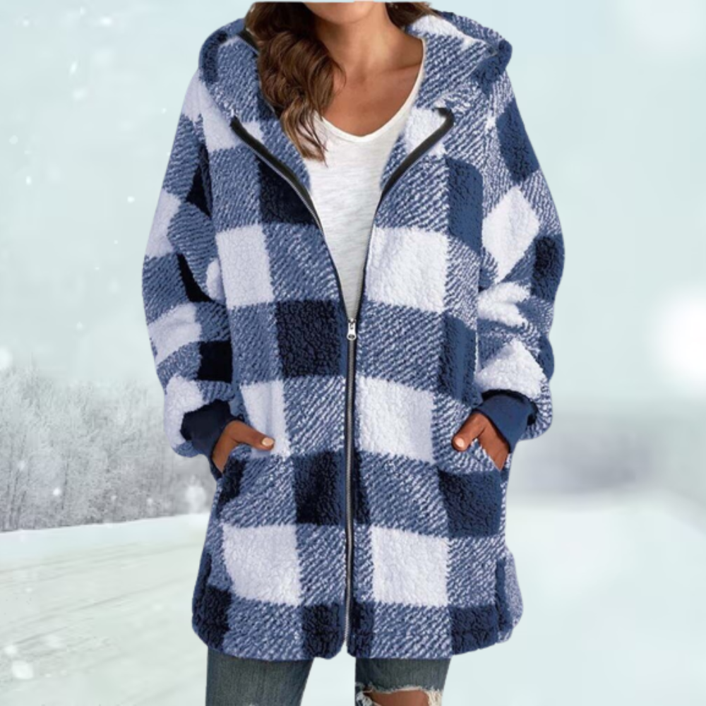 Wintermantel - Kapuze - Kariert - Fleecejacke - Damenjacke