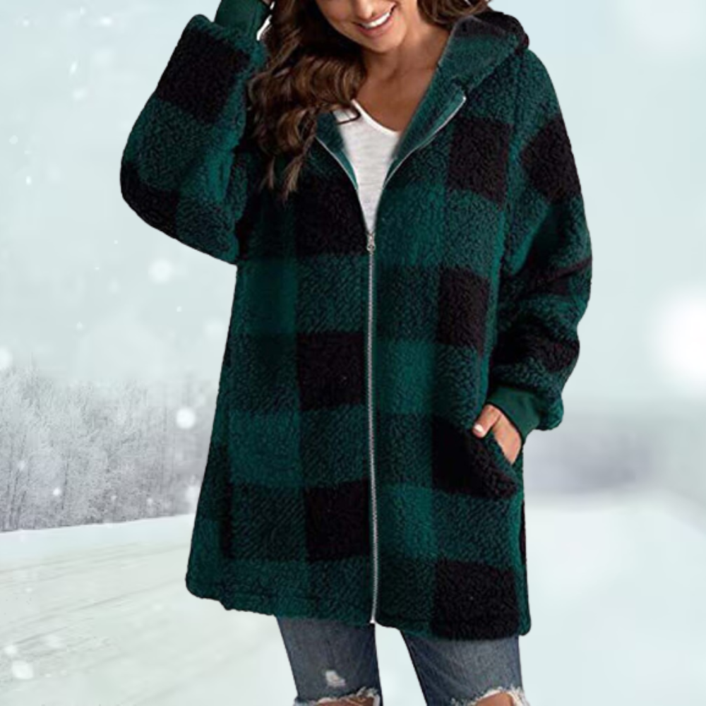 Wintermantel - Kapuze - Kariert - Fleecejacke - Damenjacke