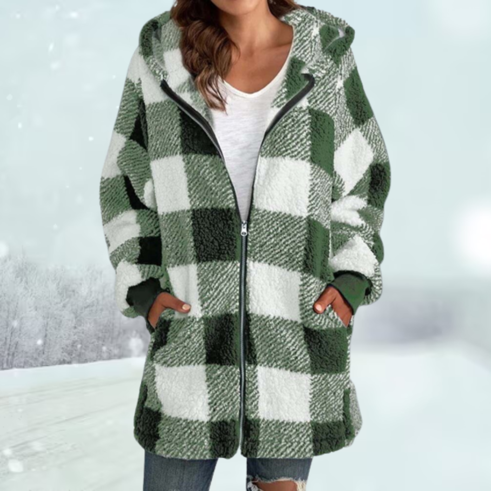 Wintermantel - Kapuze - Kariert - Fleecejacke - Damenjacke