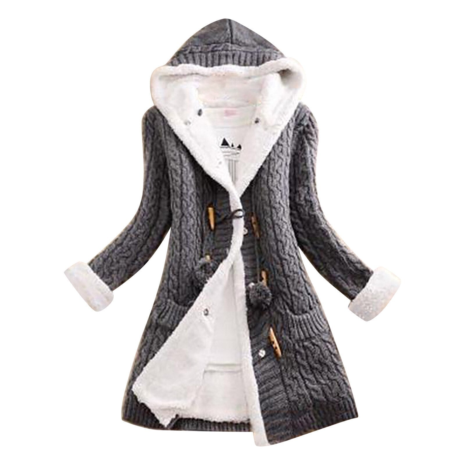 Wintermantel | Kapuzenmantel | Sherpa gefüttert | Fleece Mantel Jacke | Damenjacke