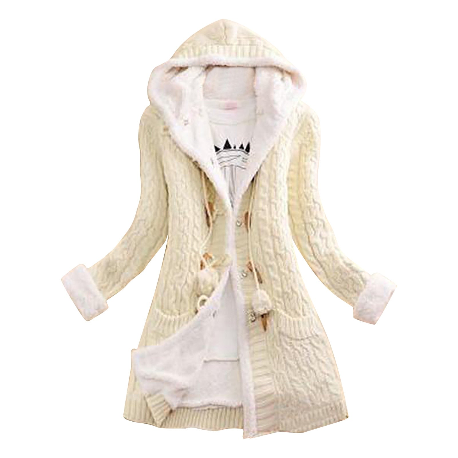 Wintermantel | Kapuzenmantel | Sherpa gefüttert | Fleece Mantel Jacke | Damenjacke