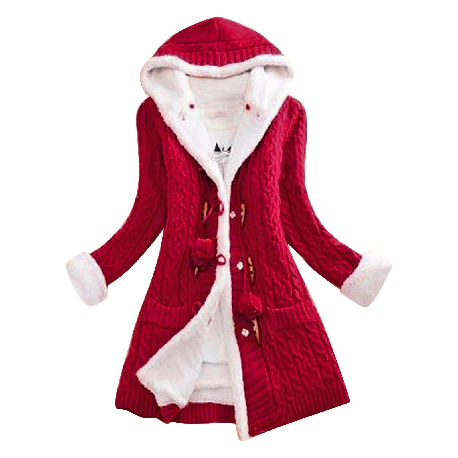Wintermantel | Kapuzenmantel | Sherpa gefüttert | Fleece Mantel Jacke | Damenjacke