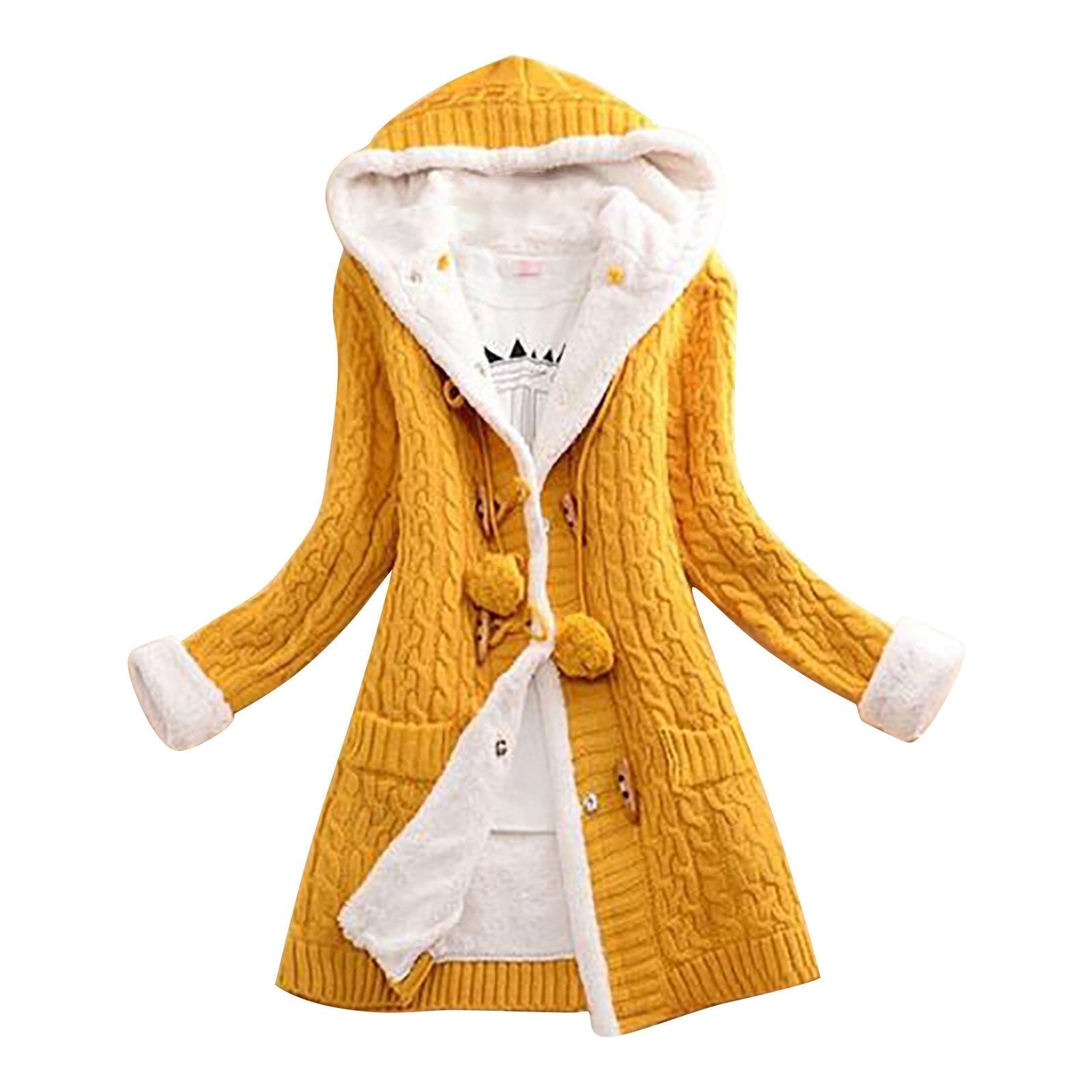 Wintermantel | Kapuzenmantel | Sherpa gefüttert | Fleece Mantel Jacke | Damenjacke