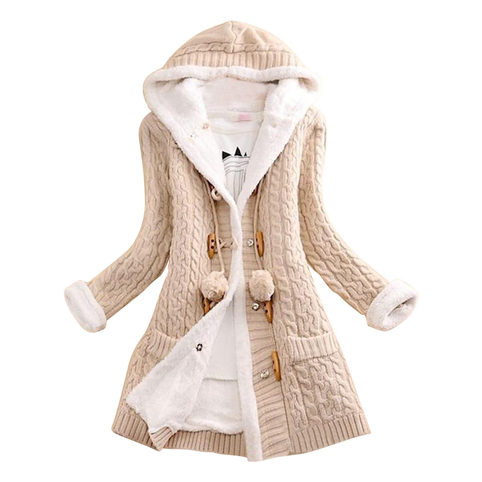 Wintermantel | Kapuzenmantel | Sherpa gefüttert | Fleece Mantel Jacke | Damenjacke