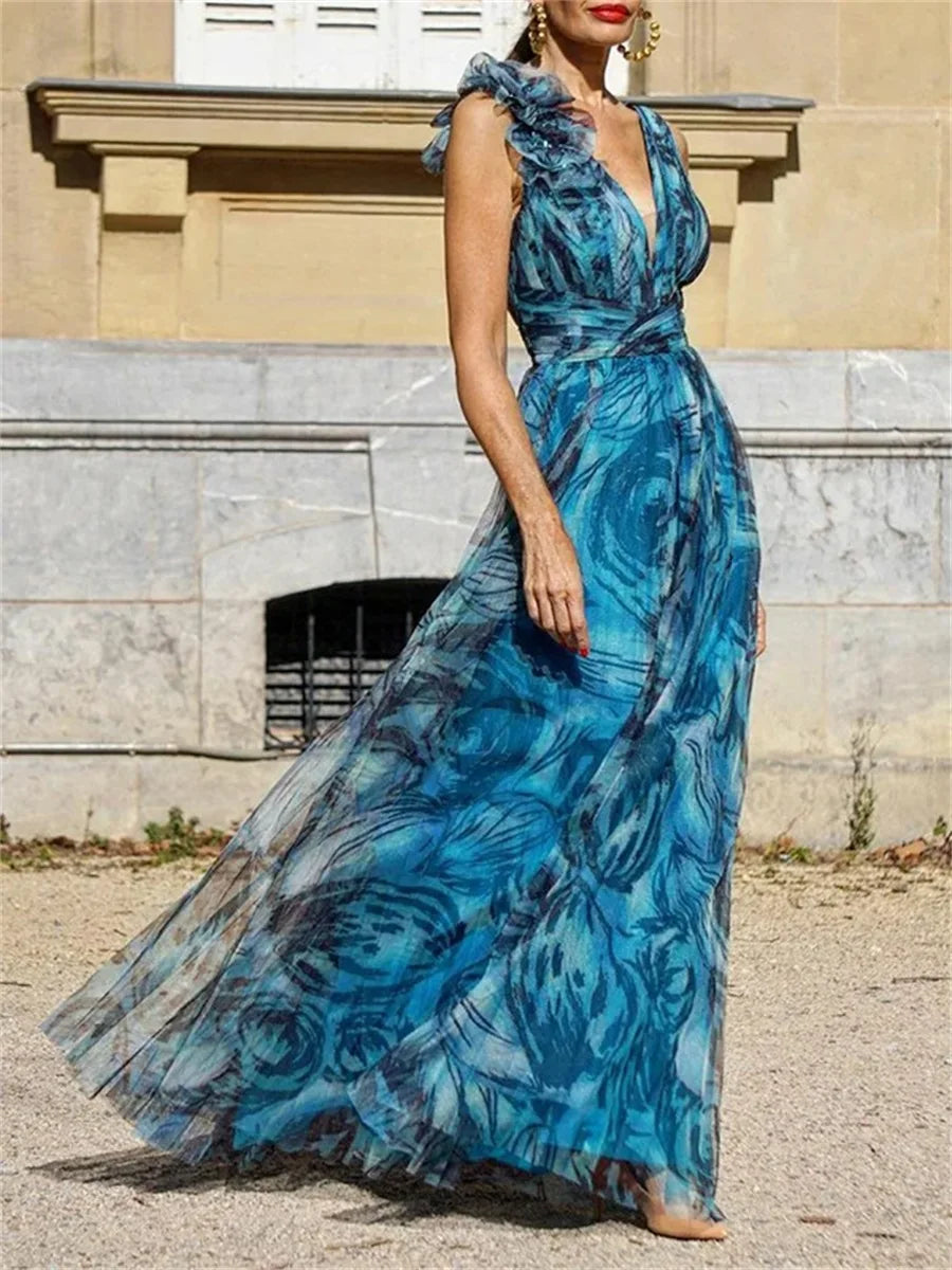 Amara | Maxikleid mit Plissee und Elegantem V-Ausschnitt für Frauen