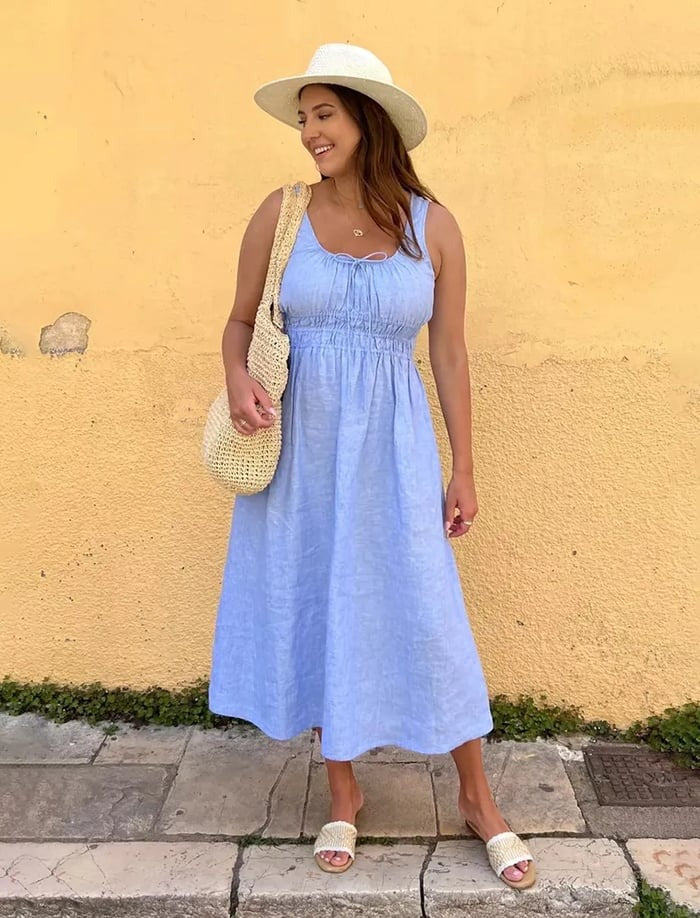 ANGELINA - GERAFFTES LEINENKLEID