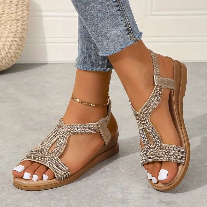 Matrina | Boho Stil Strass Keilsandalen für den Sommer