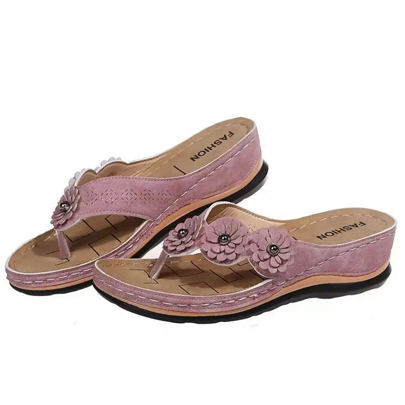Lia | Flip-Flops mit Floraler Verzierung und Bequemem Fußbett für Damen